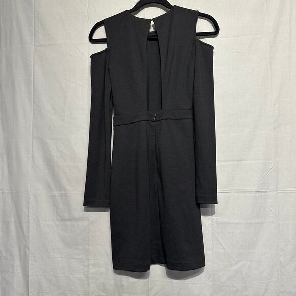 Parker Dress Small Black Mini Cold Shoulder Mini Party Stretch Long Sleeve LBD - Picture 3 of 12